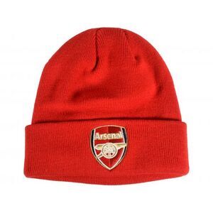 Arsenal FC Childrens/Kids Crest Knitted Turned Up Cuff Beanie / Red